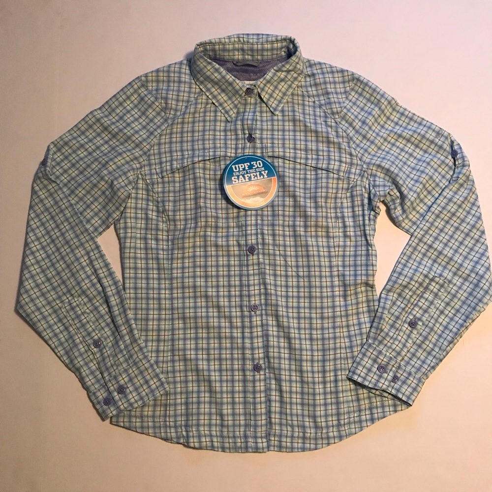 Columbia Plaid Button front  Athletic Shirt UPF 30